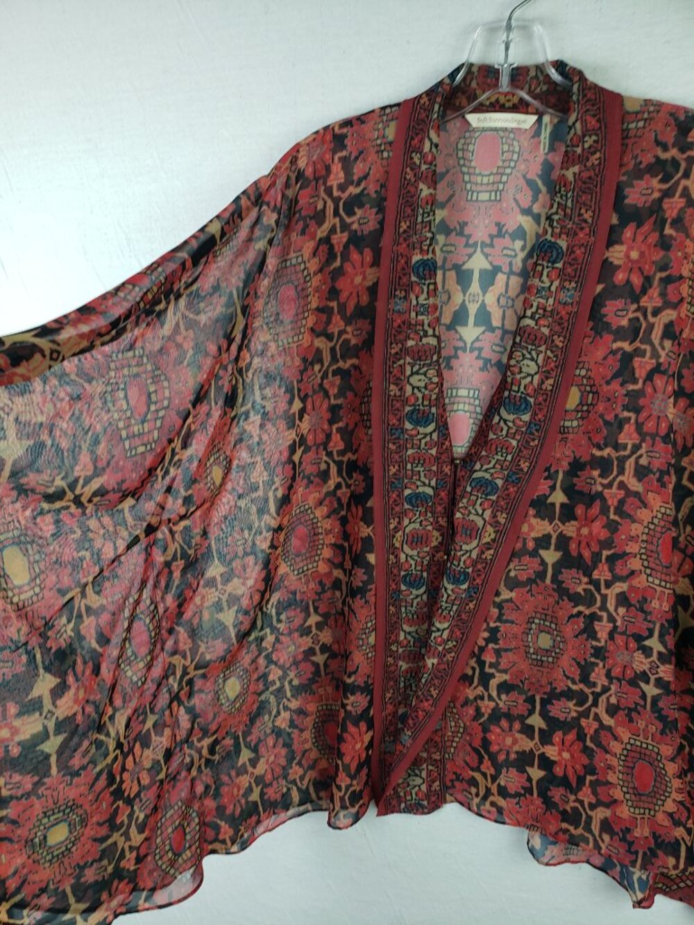 Soft Surroundings Kimono Tunic Top Oversized Sheer Bohemian Floral size M Ethnic - Picture 4 of 12